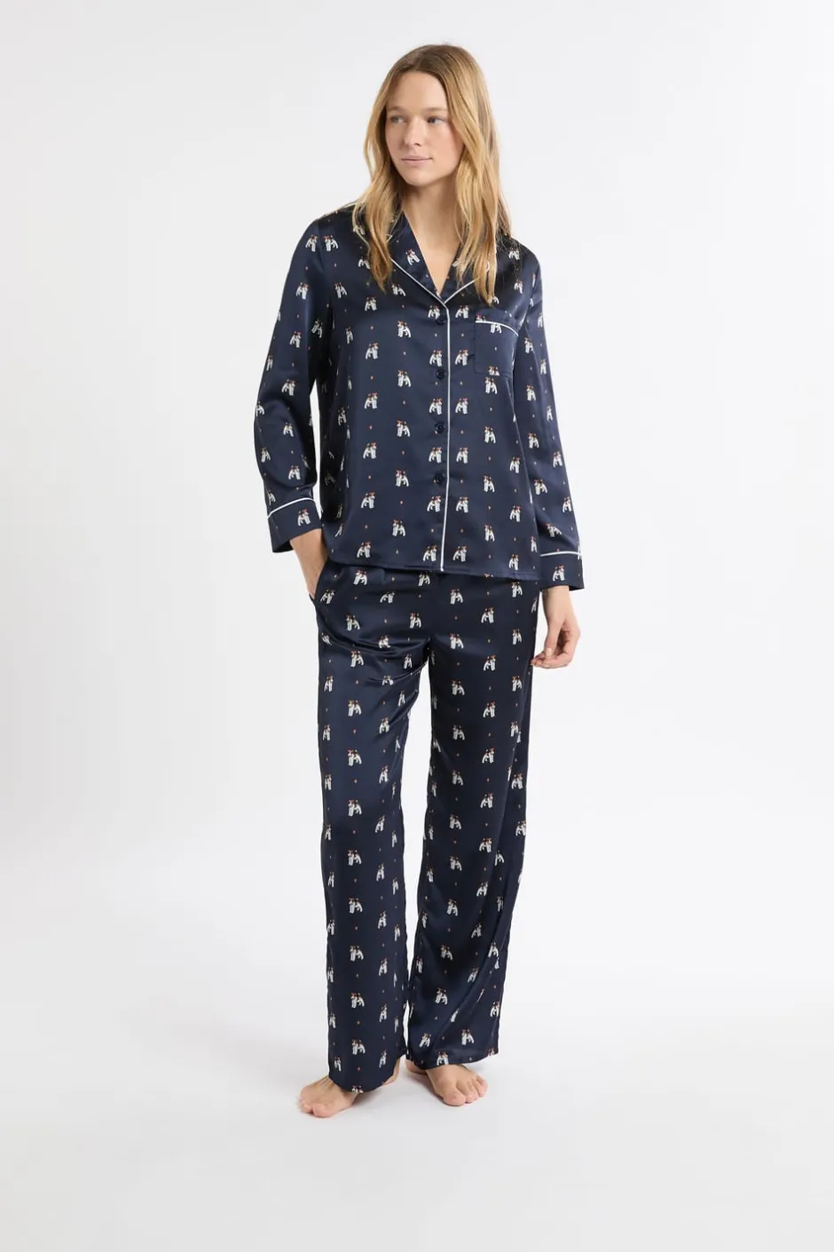 ETAM Partes De Arriba De Pijama|Camisa de pijama de satén con estampado de perros IMP FD marino