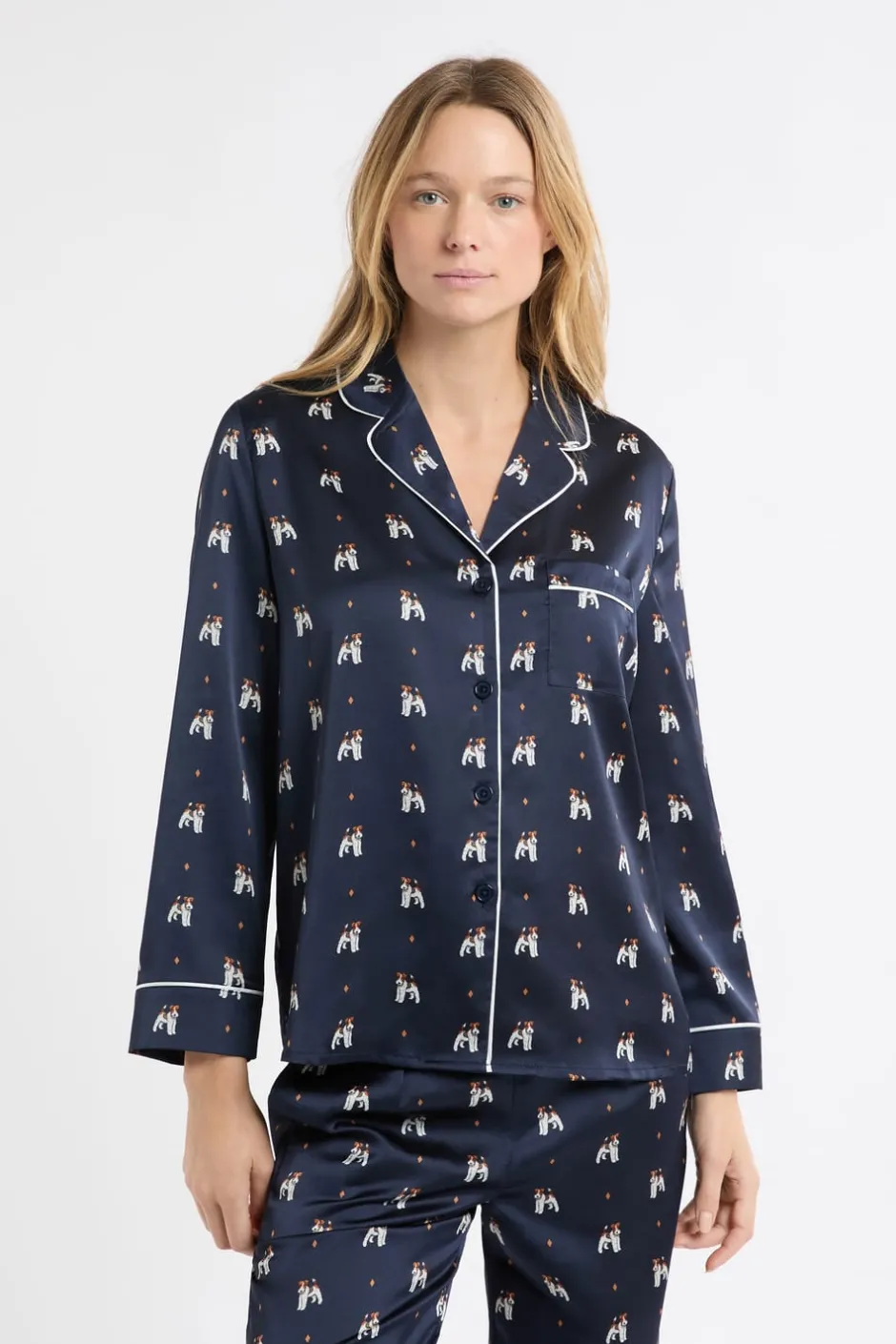 ETAM Partes De Arriba De Pijama|Camisa de pijama de satén con estampado de perros IMP FD marino