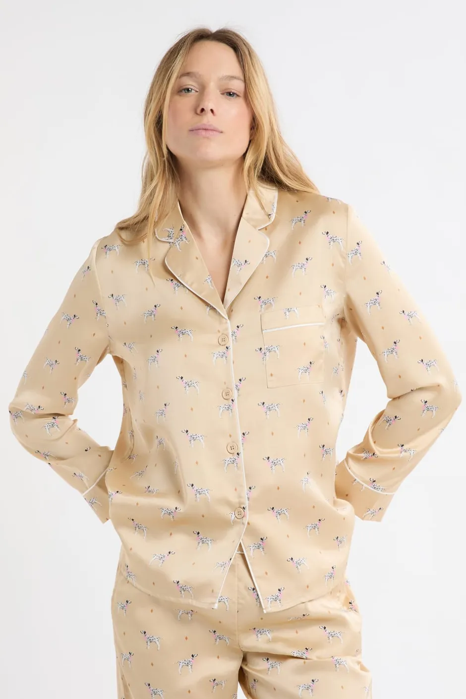 ETAM Partes De Arriba De Pijama|Camisa de pijama de satén con estampado de perros IMP FONDO ROSA