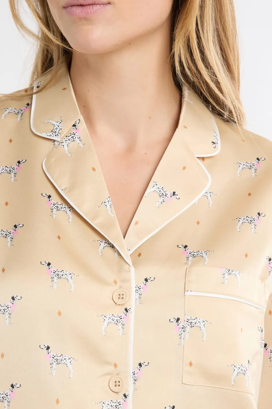 ETAM Partes De Arriba De Pijama|Camisa de pijama de satén con estampado de perros IMP FONDO ROSA