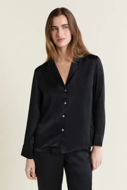 ETAM Pijamas De Seda|Partes De Arriba De Pijama|Camisa de pijama de seda NEGRO