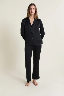 ETAM Pijamas De Seda|Partes De Arriba De Pijama|Camisa de pijama de seda NEGRO