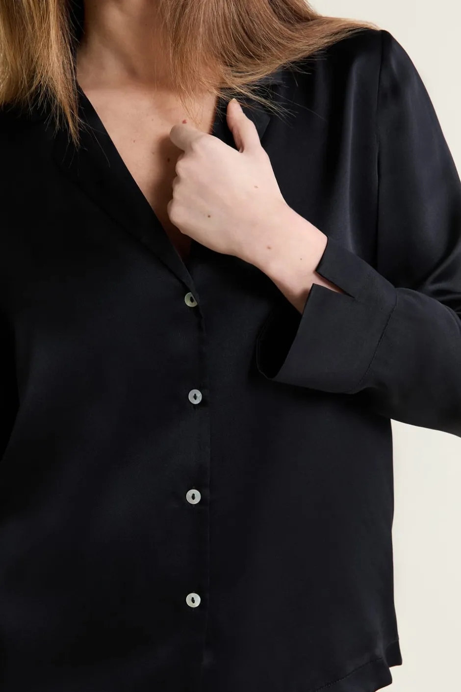 ETAM Pijamas De Seda|Partes De Arriba De Pijama|Camisa de pijama de seda NEGRO