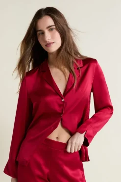 ETAM Pijamas De Seda|Partes De Arriba De Pijama|Camisa de pijama de seda ROJO CARDENAL