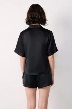 ETAM Pijamas De Seda|Partes De Arriba De Pijama|Camisa de pijama de seda de manga corta NEGRO