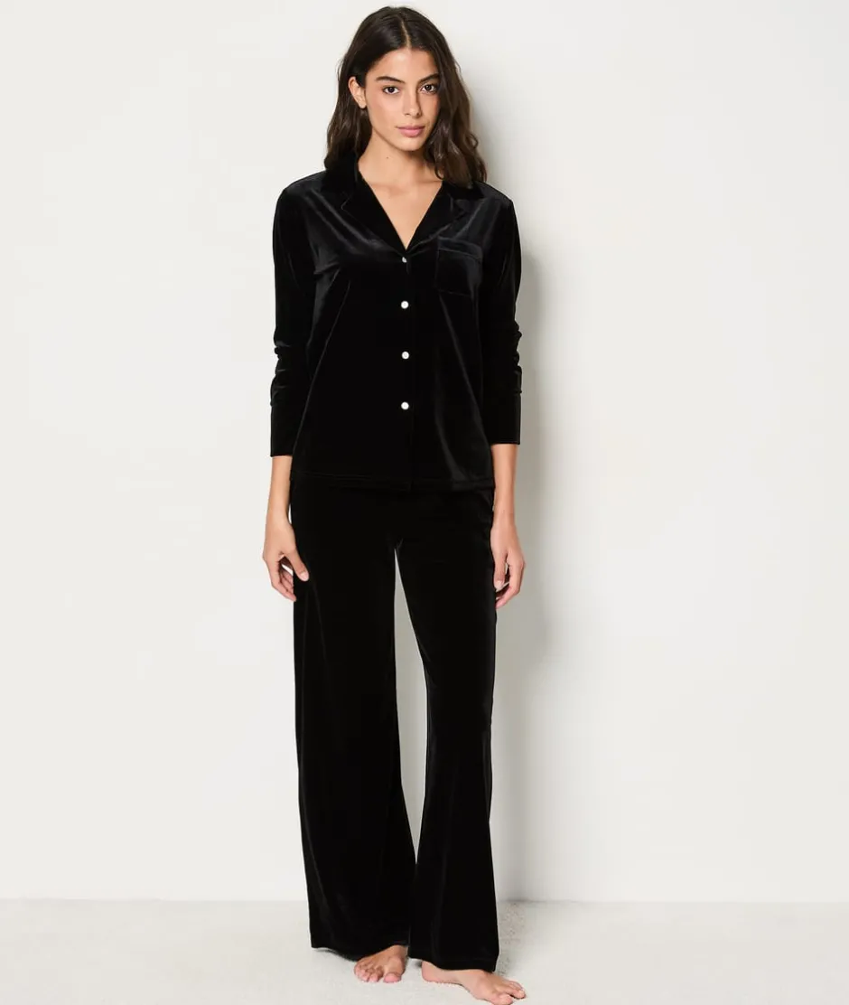 ETAM Partes De Arriba De Pijama|Camisa de pijama de terciopelo NEGRO