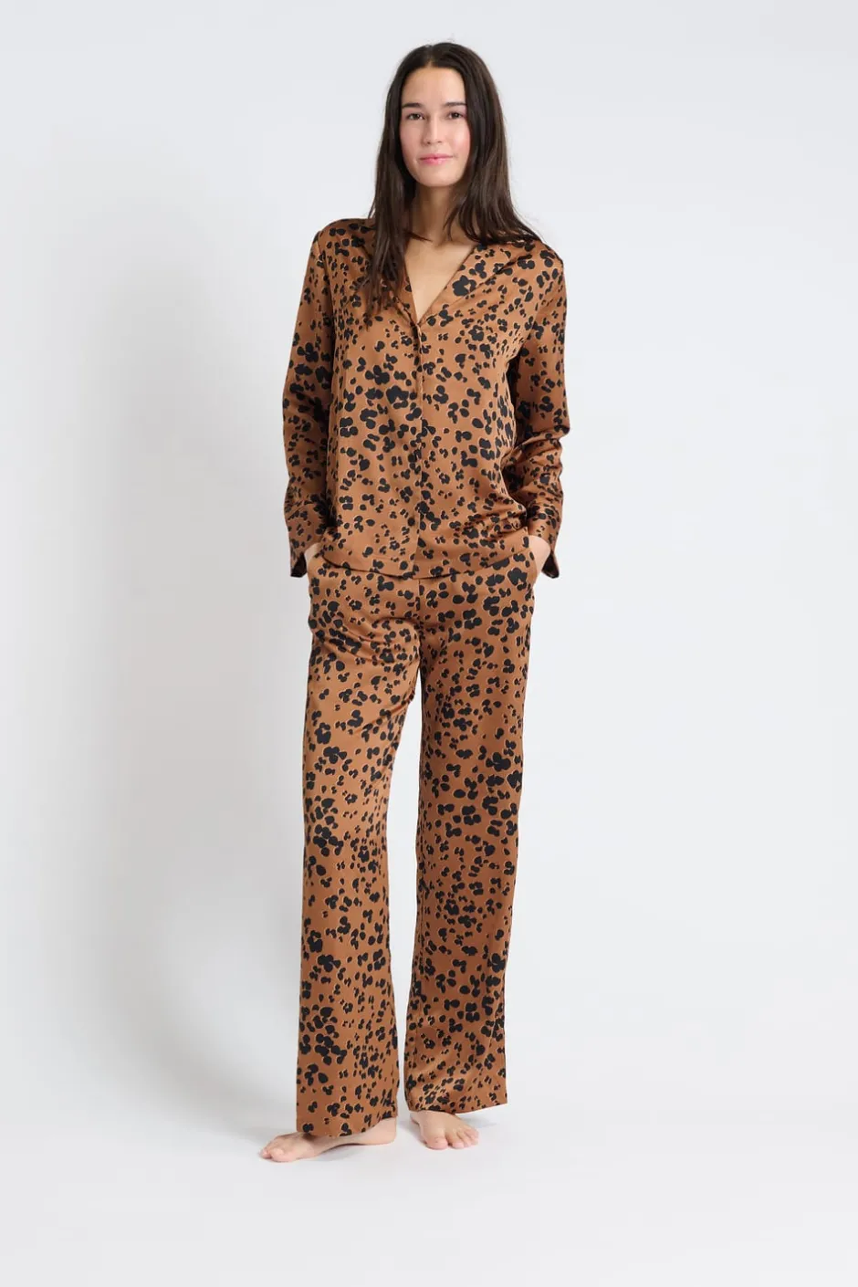 ETAM Partes De Arriba De Pijama|Los Pijamas Más Responsables|Camisa de pijama estampada MARRON