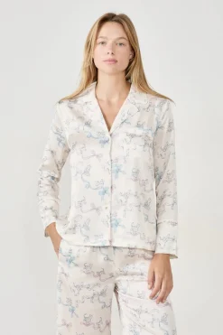 ETAM Partes De Arriba De Pijama|Camisa de pijama estampada satinada ESTAMPADO BLANCO ROTO