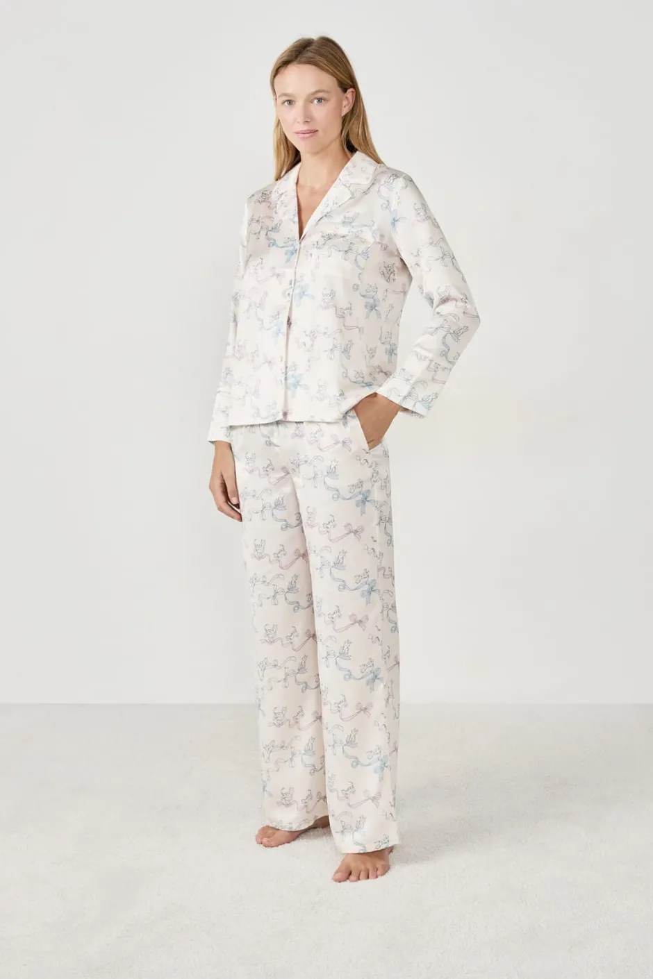 ETAM Partes De Arriba De Pijama|Camisa de pijama estampada satinada ESTAMPADO BLANCO ROTO