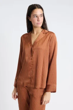 ETAM Partes De Arriba De Pijama|Los Pijamas Más Responsables|Camisa de pijama satinada a rayas BRONZE
