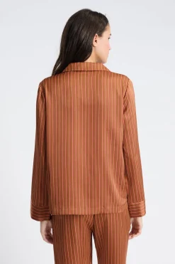 ETAM Partes De Arriba De Pijama|Los Pijamas Más Responsables|Camisa de pijama satinada a rayas BRONZE