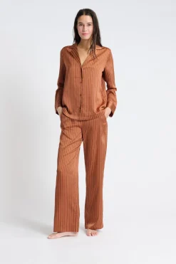 ETAM Partes De Arriba De Pijama|Los Pijamas Más Responsables|Camisa de pijama satinada a rayas BRONZE
