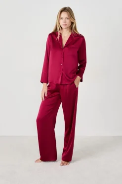 ETAM Partes De Arriba De Pijama|Camisa de pijama satinada BURDEOS GRANATE
