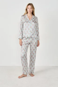 ETAM Partes De Arriba De Pijama|Los Pijamas Más Responsables|Camisa de pijama satinada con estampado floral IMP FD BLANCO