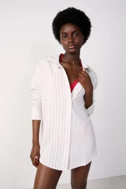 ETAM Túnicas Y Vestidos De Playa|Camisa de playa a rayas de lino GRIS