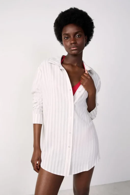 ETAM Túnicas Y Vestidos De Playa|Camisa de playa a rayas de lino GRIS