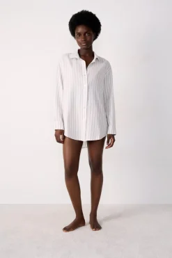 ETAM Túnicas Y Vestidos De Playa|Camisa de playa a rayas de lino GRIS
