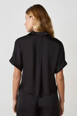 ETAM Partes De Arriba De Pijama|Camisa de satén de manga corta NEGRO