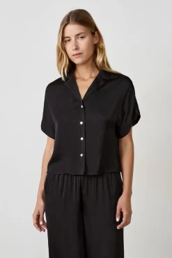 ETAM Partes De Arriba De Pijama|Camisa de satén de manga corta NEGRO