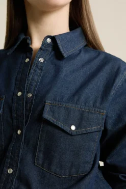 ETAM Camisas Fluidas|Camisas|Camisa efecto denim AZUL NOCHE
