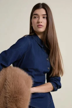 ETAM Camisas Fluidas|Camisas Chic|Camisa efecto vaquero de algodón azul denim