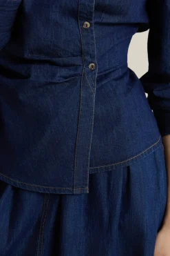 ETAM Camisas Fluidas|Camisas Chic|Camisa efecto vaquero de algodón azul denim