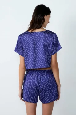 ETAM Partes De Arriba De Pijama|Los Pijamas Más Responsables|Camisa pijama satinada de manga corta estampada con lazos ESTAMPADO