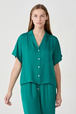 ETAM Partes De Arriba De Pijama|Camisa satinada de manga corta VERDE
