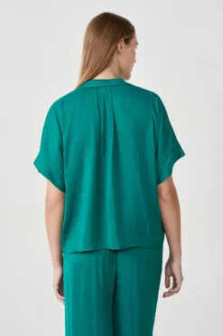 ETAM Partes De Arriba De Pijama|Camisa satinada de manga corta VERDE