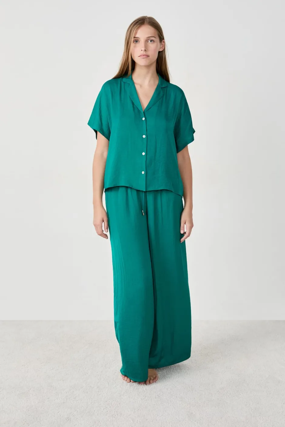 ETAM Partes De Arriba De Pijama|Camisa satinada de manga corta VERDE