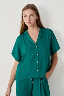 ETAM Partes De Arriba De Pijama|Camisa satinada de manga corta VERDE