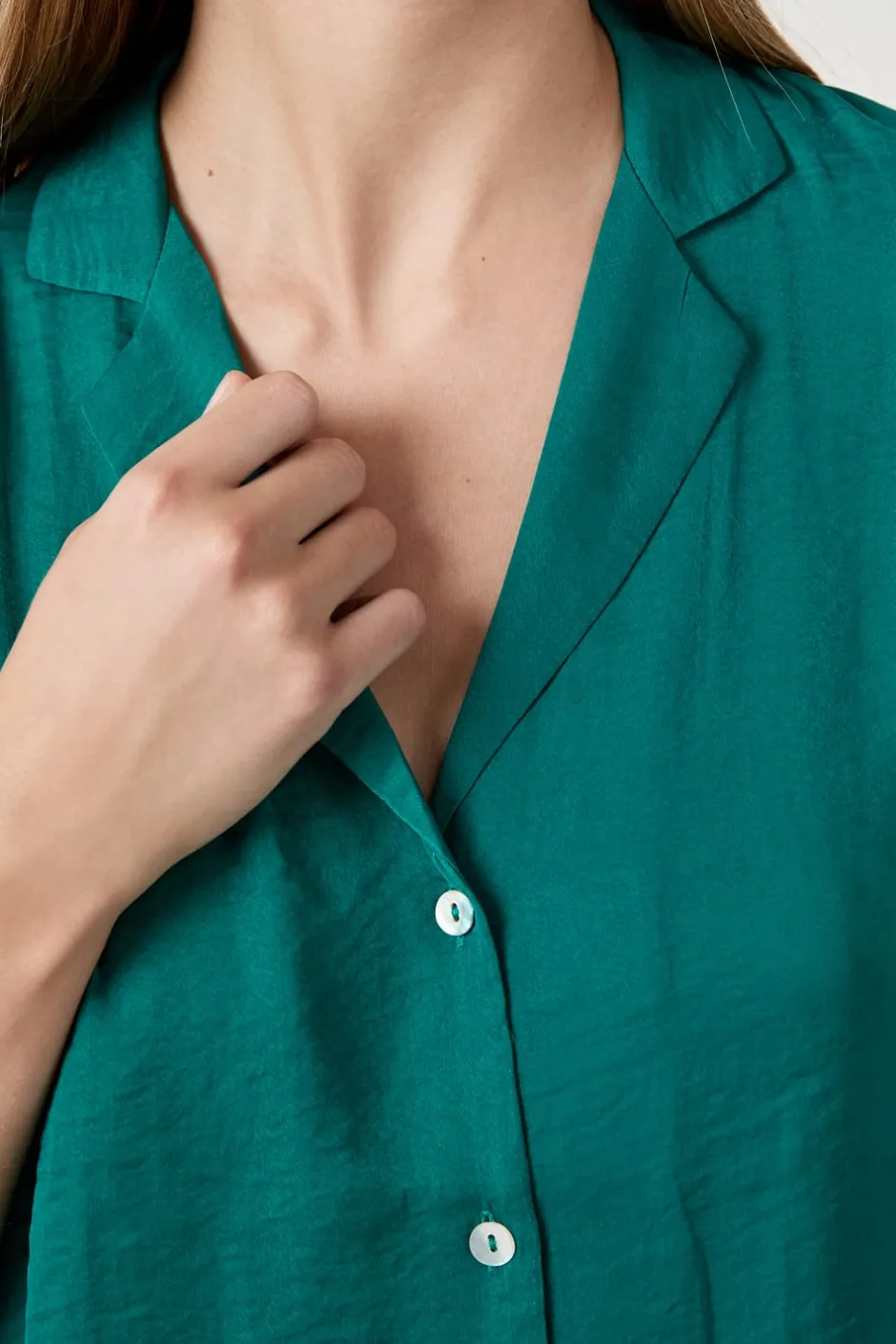 ETAM Partes De Arriba De Pijama|Camisa satinada de manga corta VERDE