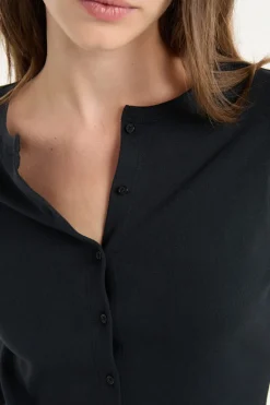 ETAM Cuello Redondo|Manga Larga|Camiseta abotonada de manga larga de algodón NEGRO