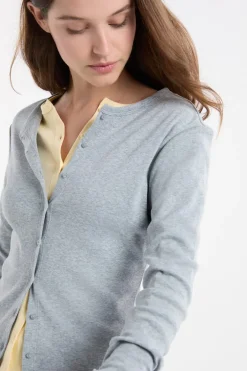 ETAM Cuello Redondo|Manga Larga|Camiseta abotonada de manga larga de algodón GRIS