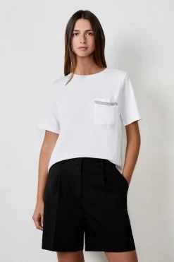 ETAM Cuello Redondo|Manga Corta|Camiseta con bolsillo delantero BLANCO