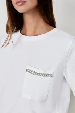 ETAM Cuello Redondo|Manga Corta|Camiseta con bolsillo delantero BLANCO