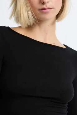 ETAM Manga Larga|Camisetas|Camiseta con cuello barco y lana NEGRO