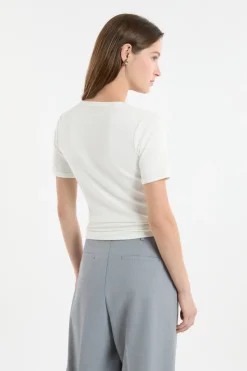 ETAM Cuello En V|Manga Corta|Camiseta con cuello en V y algodón BLANCO