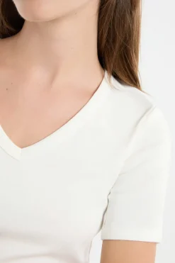 ETAM Cuello En V|Manga Corta|Camiseta con cuello en V y algodón BLANCO