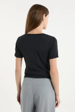 ETAM Cuello En V|Manga Corta|Camiseta con cuello en V y algodón NEGRO