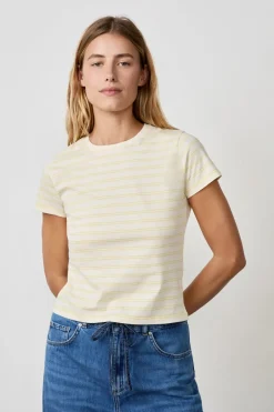 ETAM Cuello Redondo|Manga Corta|Camiseta de algodón a rayas de manga corta AMARILLO P&Aacute;LIDO
