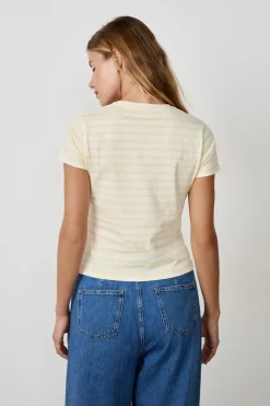 ETAM Cuello Redondo|Manga Corta|Camiseta de algodón a rayas de manga corta AMARILLO P&Aacute;LIDO