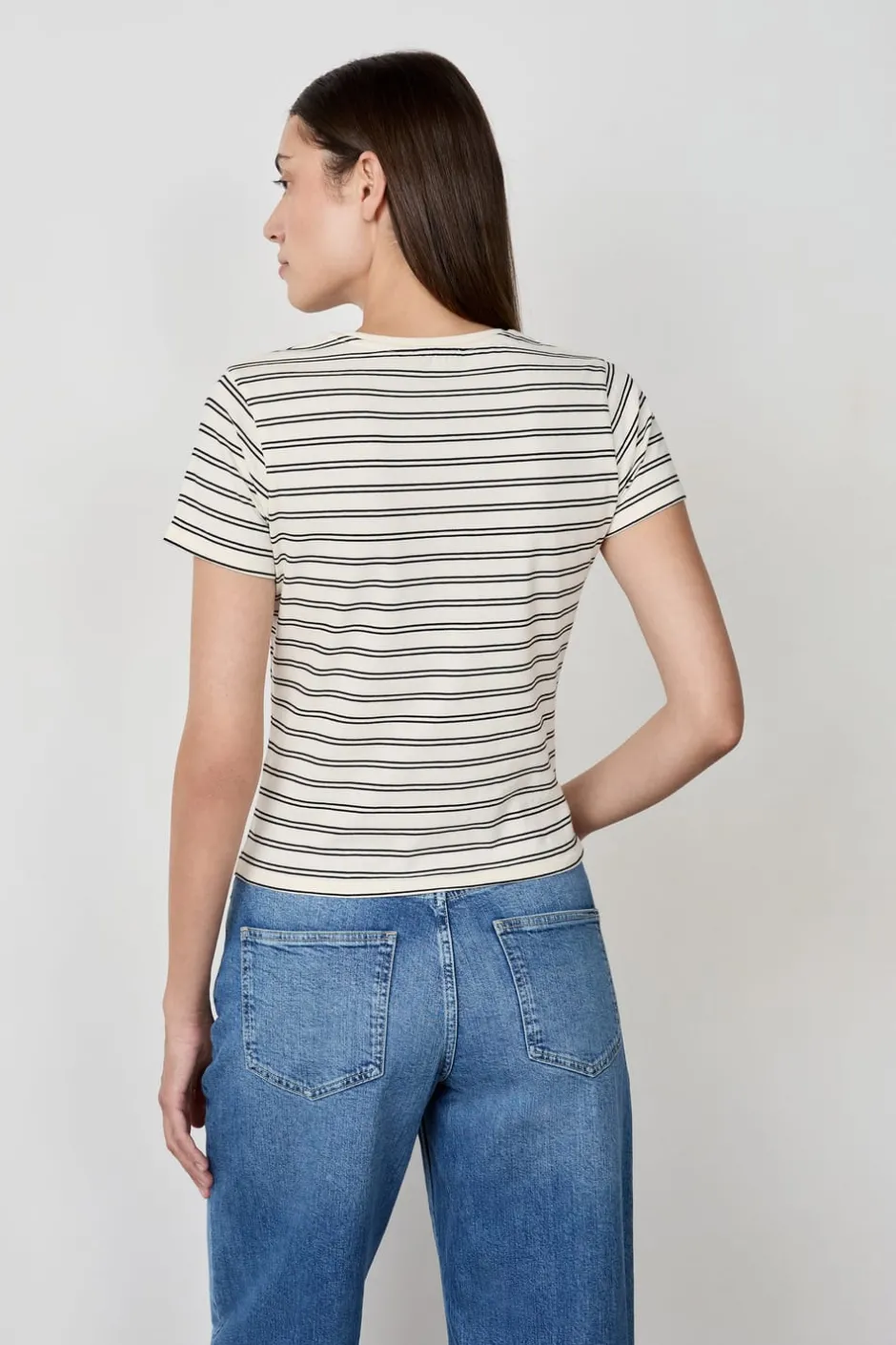 ETAM Cuello Redondo|Manga Corta|Camiseta de algodón a rayas de manga corta BLANCO