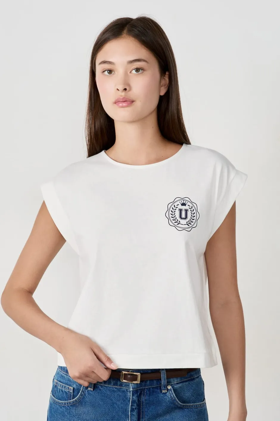 ETAM Cuello Redondo|Manga Corta|Camiseta de algodón con estampado BEIGE