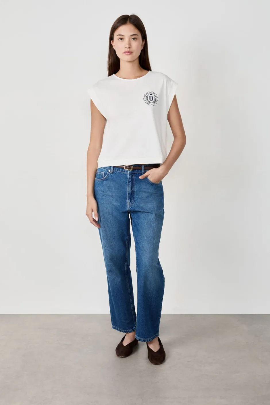 ETAM Cuello Redondo|Manga Corta|Camiseta de algodón con estampado BEIGE