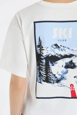 ETAM Los Pijamas Más Responsables|Partes De Arriba De Pijama|Camiseta de algodón con estampado de paisaje de esquí crudo