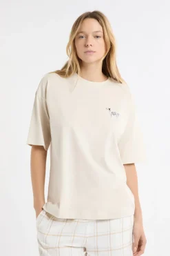 ETAM Los Pijamas Más Responsables|Partes De Arriba De Pijama|Camiseta de algodón con estampado de perro «Life is better with a dog» BEIGE