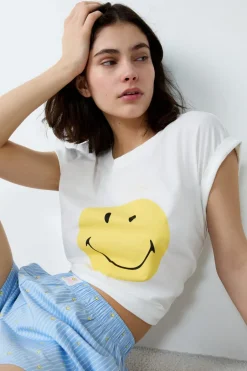 ETAM Partes De Arriba De Pijama|Los Pijamas Más Responsables|Camiseta de algodón de manga corta Smiley®ORIGINALS BLANCO