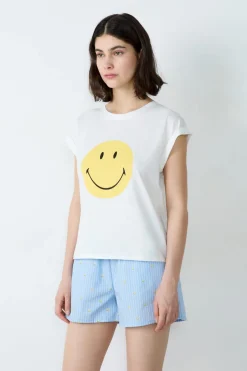 ETAM Partes De Arriba De Pijama|Los Pijamas Más Responsables|Camiseta de algodón de manga corta Smiley®ORIGINALS BLANCO