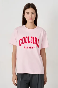 ETAM Cuello Redondo|Manga Corta|Camiseta de algodón estampada "Cool girl academy ROSA EMPOLVADOS